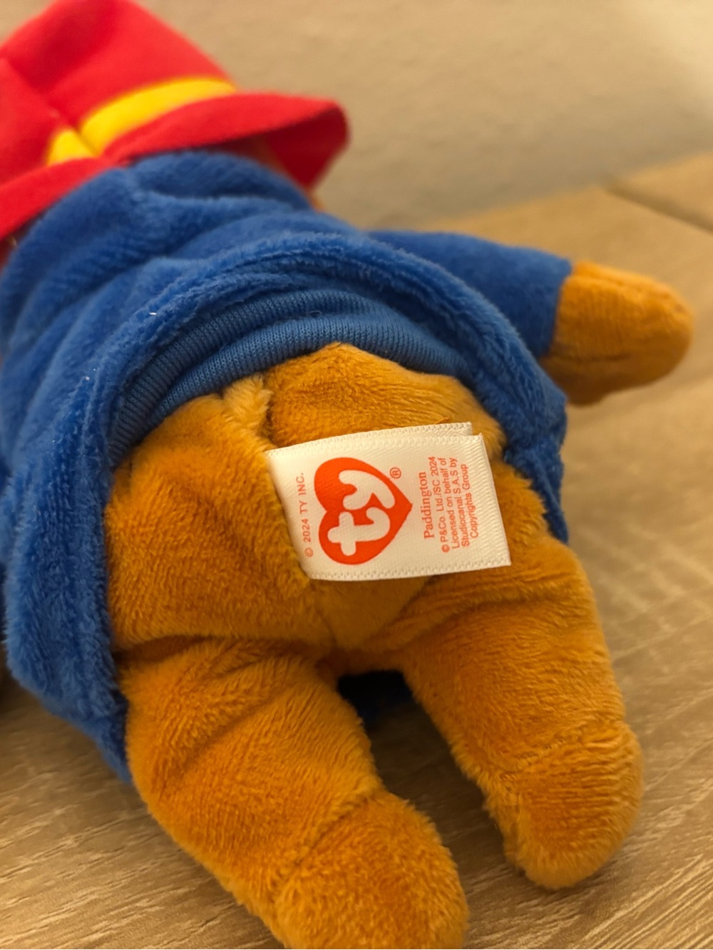 Ty Paddington Bear Plush with Blue Coat and Red Hat, Licensed 2024 - Picture 4 of 4